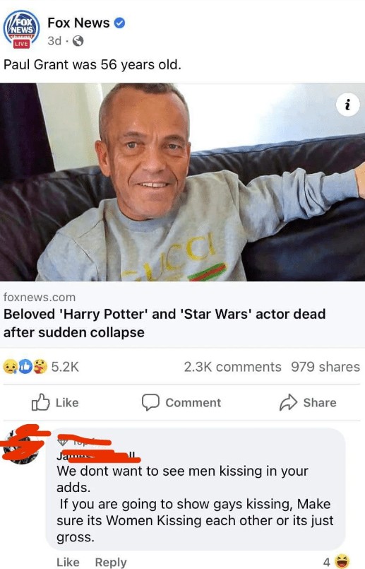 unhinged boomer post - harry potter actor rip